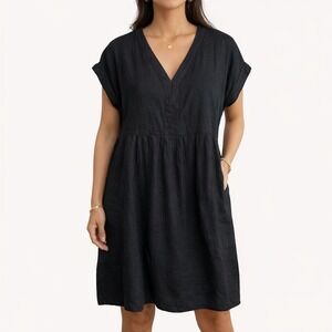 Briggs Linen Blend Black Dress Pockets Minimalist Coastal Relaxed Womens Medium
